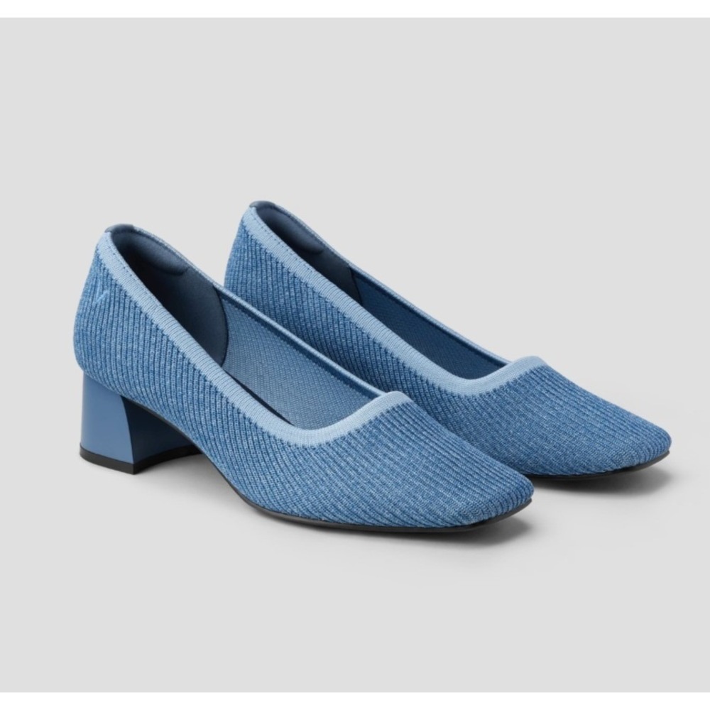 VIVIAIA Melody Square-Toe Chunky‎ Heels Womens 39/8 Denim Blue Elegant Classic